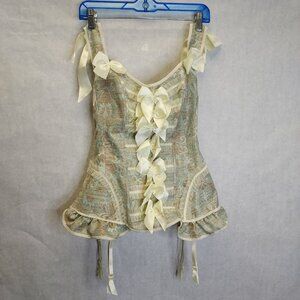 Fredericks of Hollywood Corset Bustier SZ Large Lace Up Jacquard Steampunk Fairy